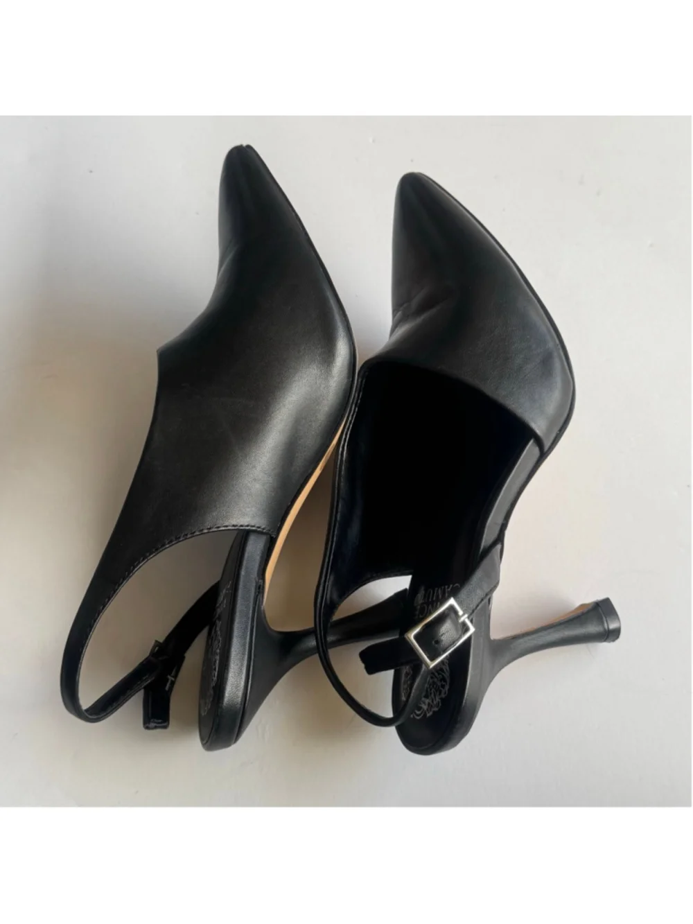 Vince Camuto Black Leather Slingback Pointed Toe Stiletto Heels Size 6